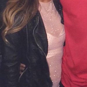 Pink mesh long sleeve with rhinestones